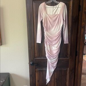SHEIN Women's Long Sleeve Ruched Pink Ombre Dress